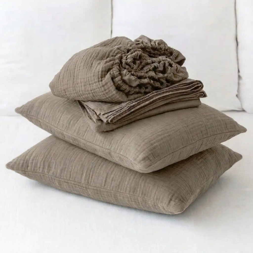 Muslin Cotton Sheet Set – Mushroom Color (4 Pcs)